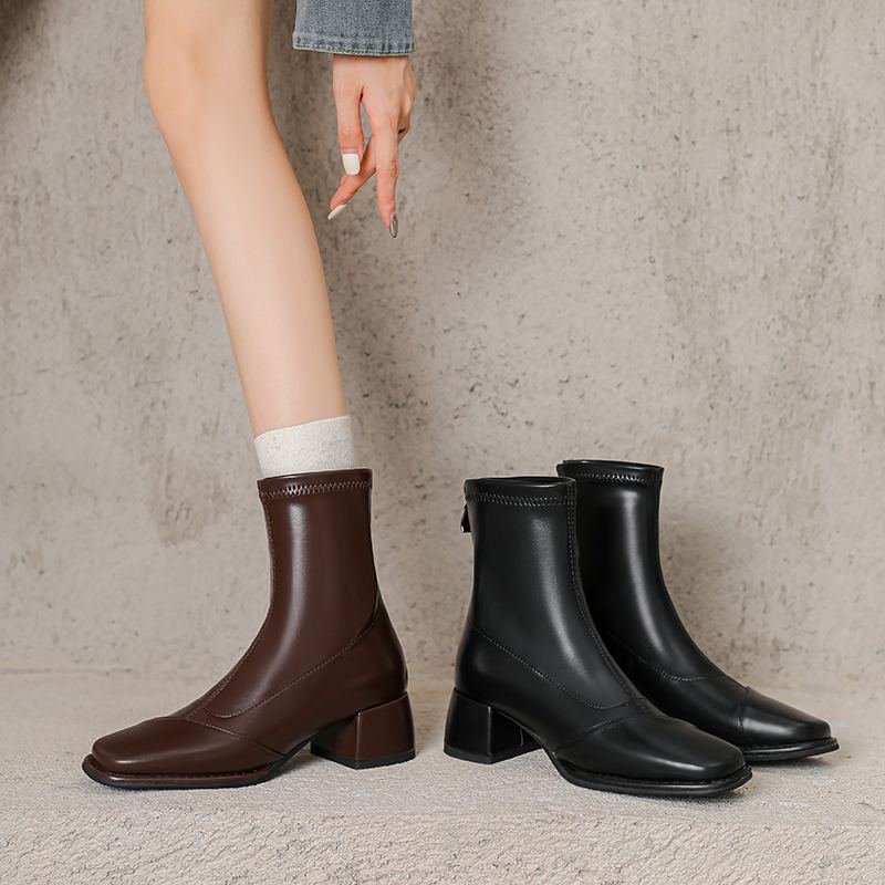 Krazing Pot Микрофибра Осенне-зимняя обувь Толстый средний каблук Размер 43 Ботинки челси Абрикосовые Ботильоны на молнии