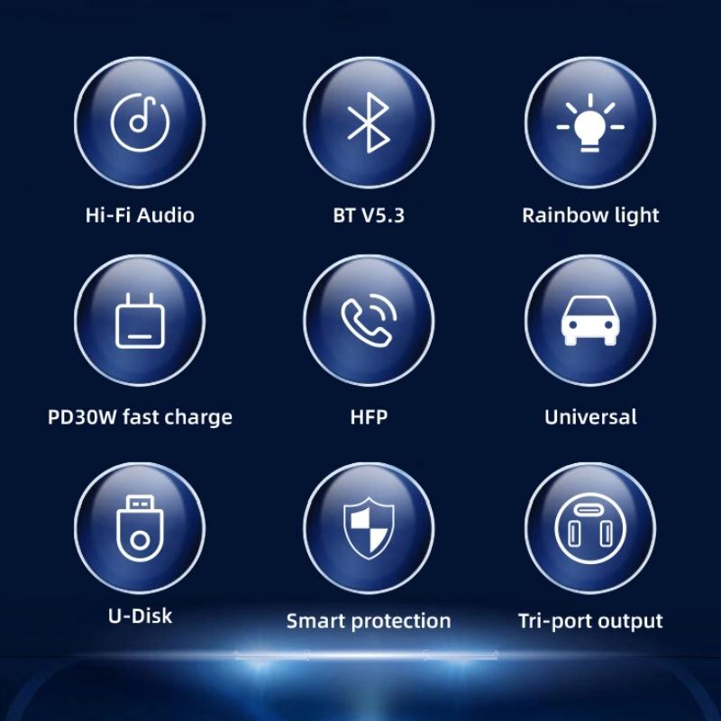 Bluetooth 5.3 Автомобильный FM-передатчик PD 30 Вт Dual USB 3.1A Type-C Быстрое зарядное устройство Громкая связь Вызов Автомобильный комплект Mp3-плеер Приемник FM-модулятор Поддержка TF U диска