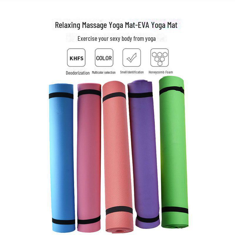 Коврик для йоги из нетоксичного материала EVA: Однотонный, нескользящий, плотный, экологичный, подходит для фитнеса, кемпинга или дома.