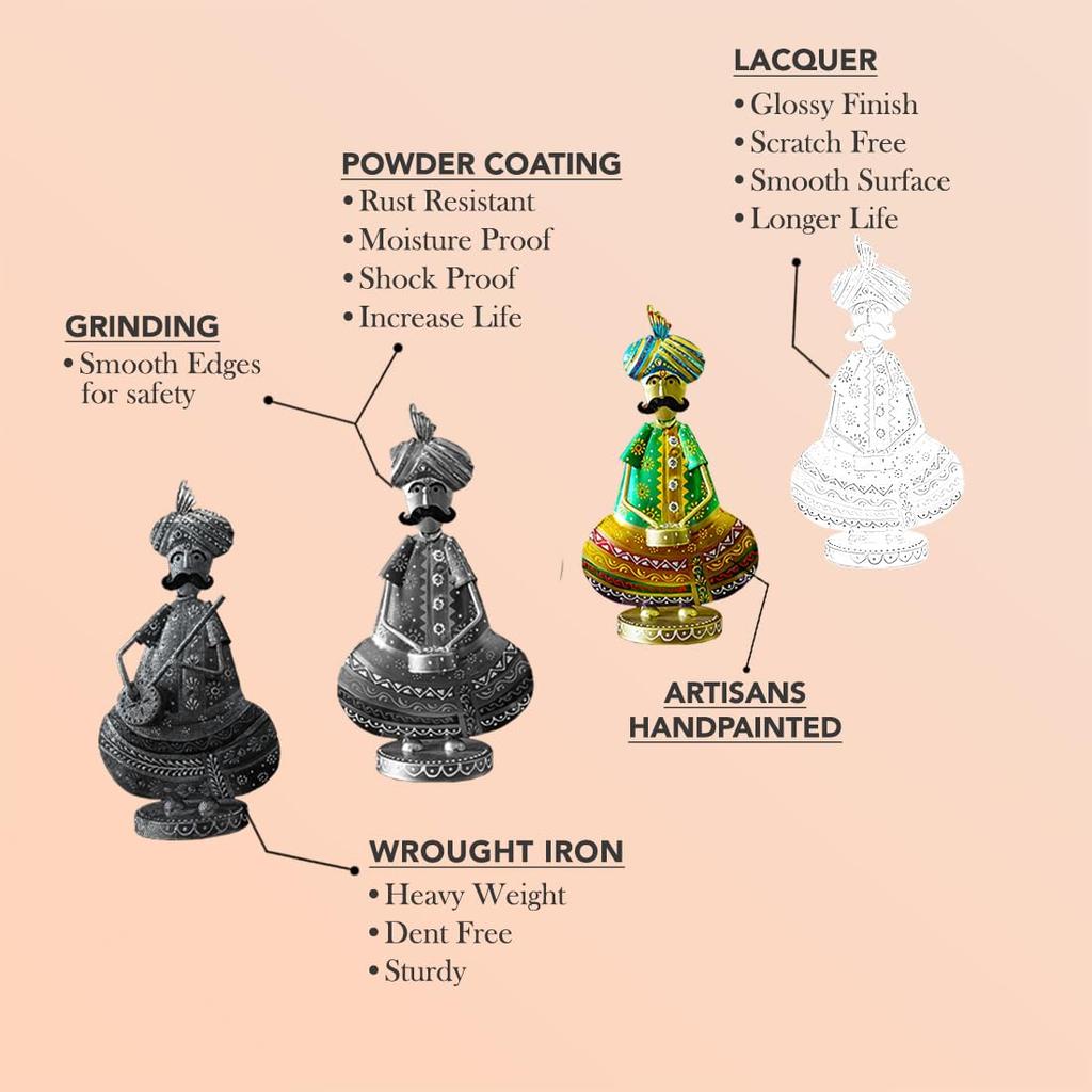 Metal Show Pieces for Home Decor | Gift Items for Showcase, TV Unit Decoration | NEW (Rajasthani Sardar Musicans - Set of 3)