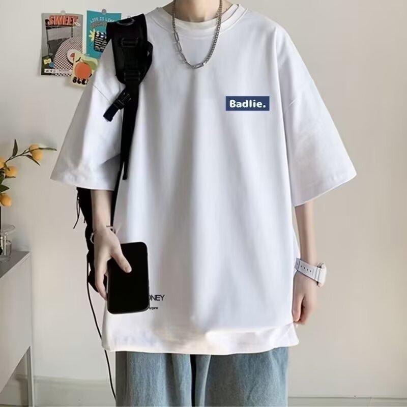 Новая футболка с коротким рукавом, мужская летняя футболка в корейском стиле, модный простой топ с коротким рукавом, свободная повседневная футболка в гонконгском стиле