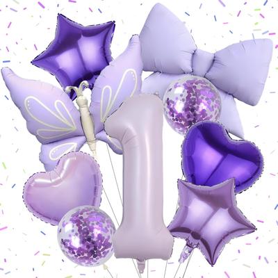 Набор из 9 фиолетовых шаров на День Рождения с бабочками Декор для вечеринки с бантами Декор для детского праздника Товары для дня рождения