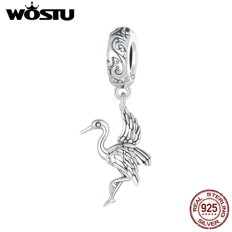 WOSTU Стерлингового серебра 925 пробы, белый орел, подвесная бусина, синий циркон, кулон, яркие подвески в виде рыси, бусины в форме кошки для женщин, браслет и ожерелье, ювелирные изделия