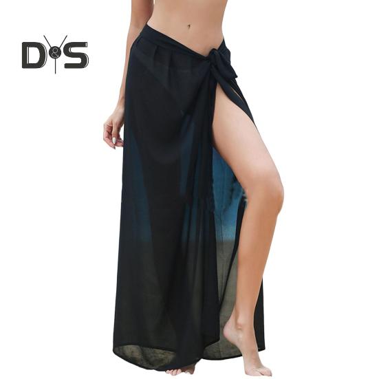 Женская пляжная юбка на шнуровке, однотонная, прозрачная, тонкая, быстросохнущая, струящаяся, солнцезащитная, бикини-накидка