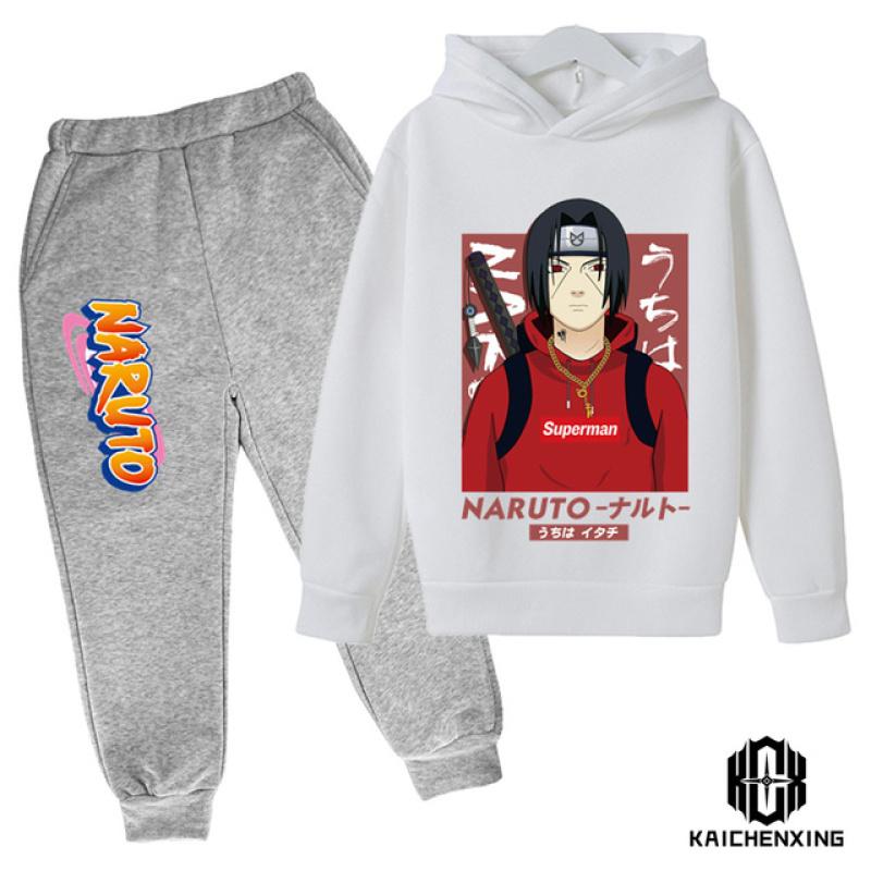 Комплект с капюшоном Наруто, детская одежда, одежда для маленьких девочек, повседневные свитера с капюшоном, детская одежда с капюшоном + брюки, 2 шт.