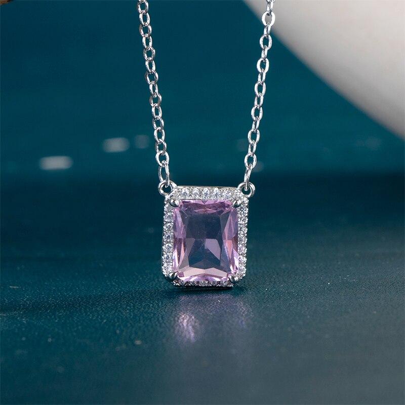 BELLA BOX Ярко-розовый/желтый кулон с фианитом, ожерелье для женщин, серебряный цвет, О-цепочка, модные нежные аксессуары для вечеринок для девочек, ювелирные изделия