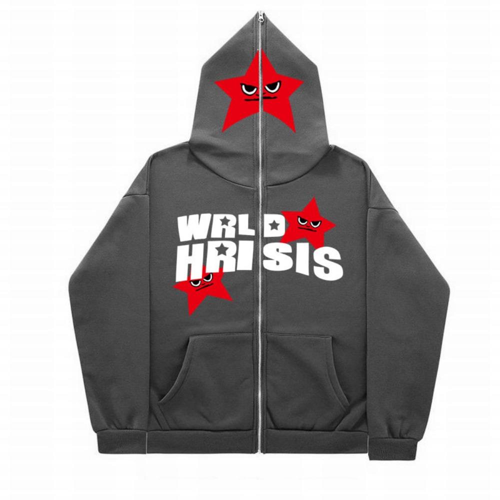 Толстовка с капюшоном Angry Star Print Full Zip для улицы без гендерного различия. Модное пальто для мужчин.