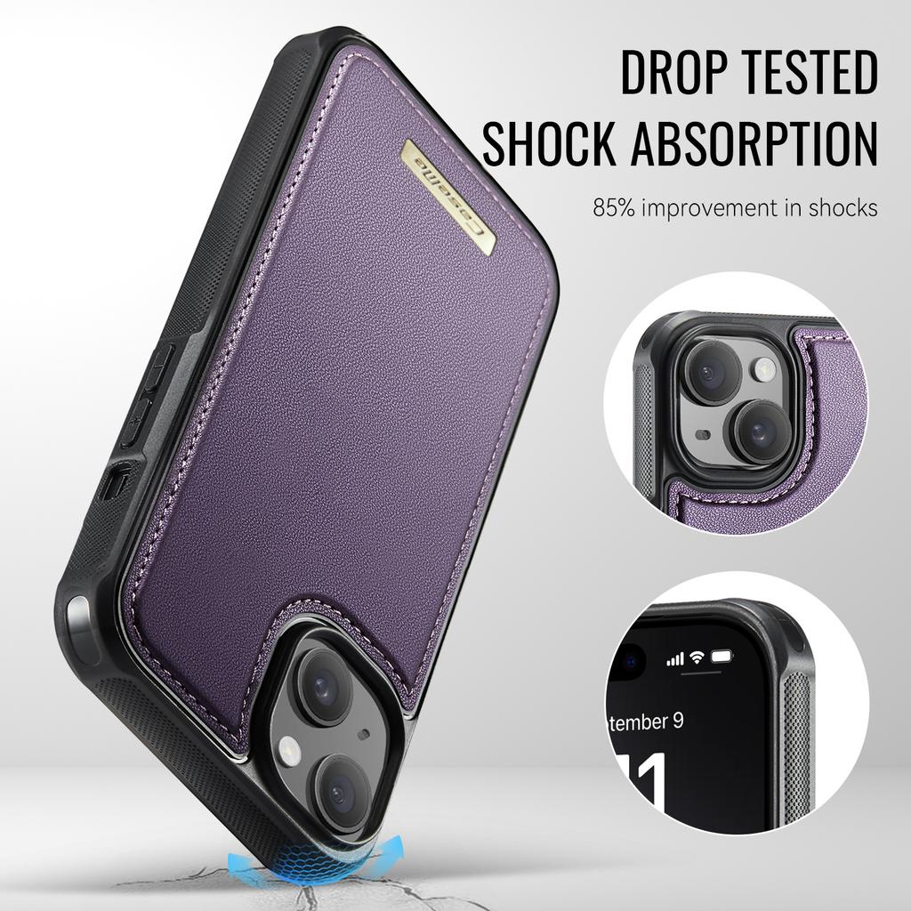 For iPhone 15 Magnetic Case CASEME ME80 Series Leather PC TPU Phone Cover with Detachable Wallet