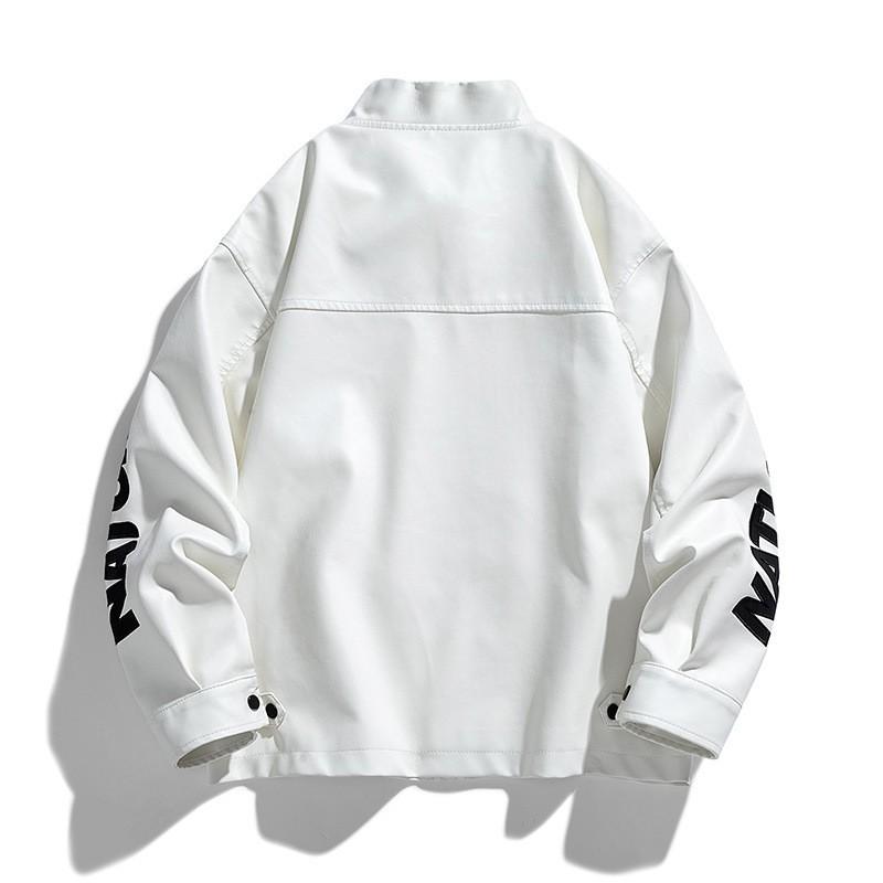 Mens PU Leather Jacket Slim Fit Stand Collar Motorcycle Style Casual Coat Teens Fashion Outerwear