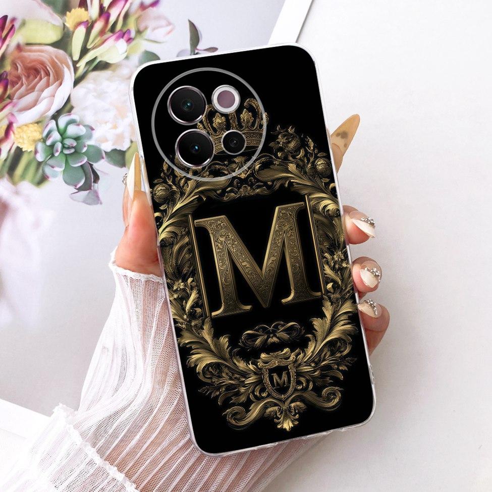 For Vivo V2341 Case For Vivo V40 Lite 5G Cover Transparent Luxury Crown A-Z Letters 2D Flat Pattern Soft Casing
