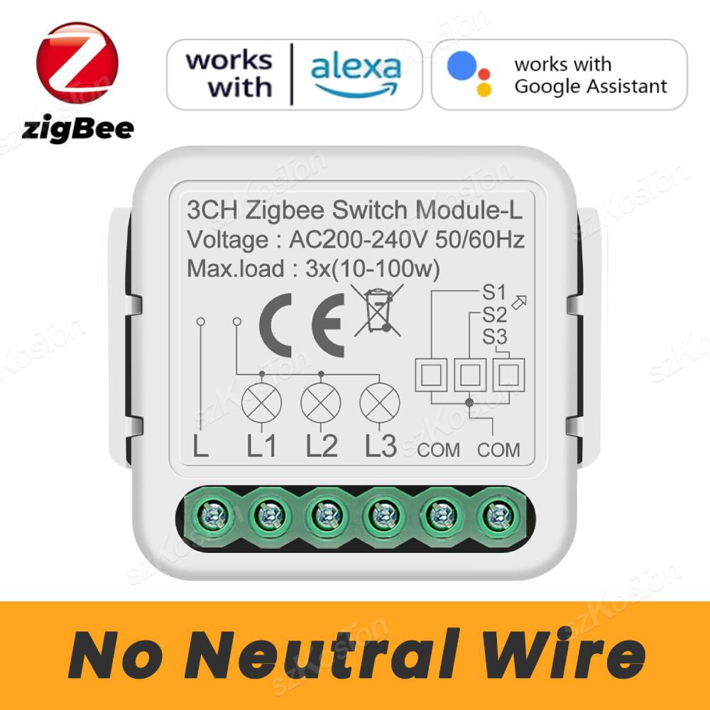 Tuya Zigbee Умный Мини-модуль переключателя Реле Без нейтрального провода 1 2 3 4 Клавиши Двухстороннее управление Работает с Alexa Google Home