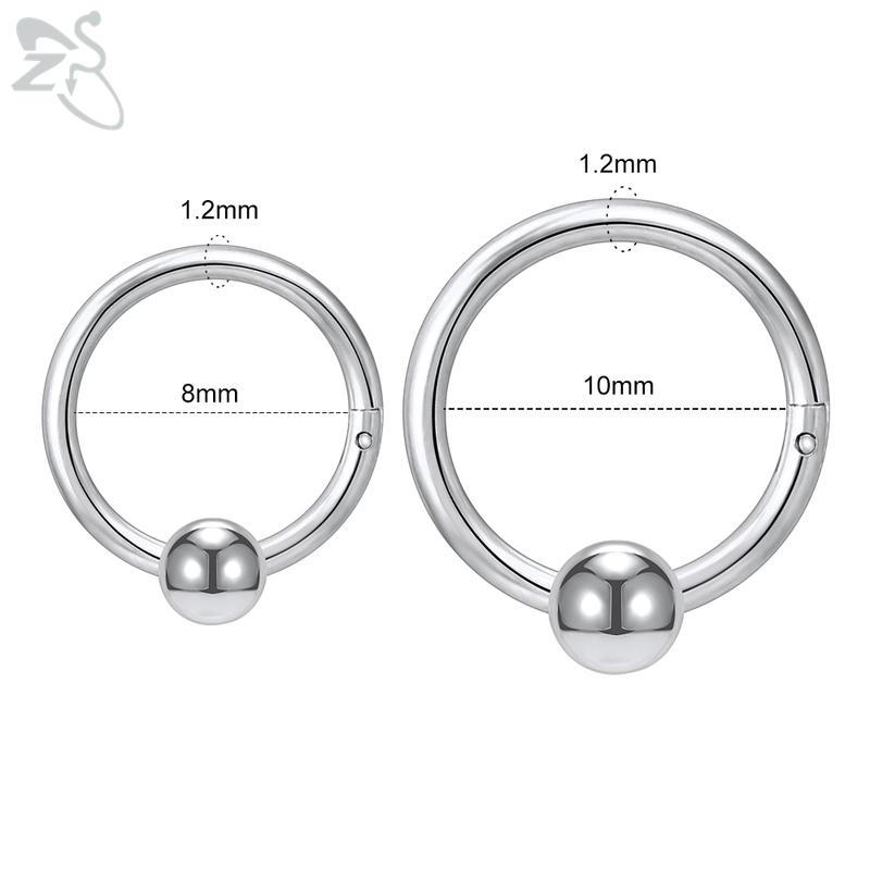 ZS 1 PC Round 316L Stainless Steel Nose Ring Men 16G Septum Clicker 8MM/10MM Punk Rock Ear Helix Septum Rings Piercing Jewelry