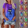 Women's 3D Animal Letter Print Casual Loose Round Neck T Shirts