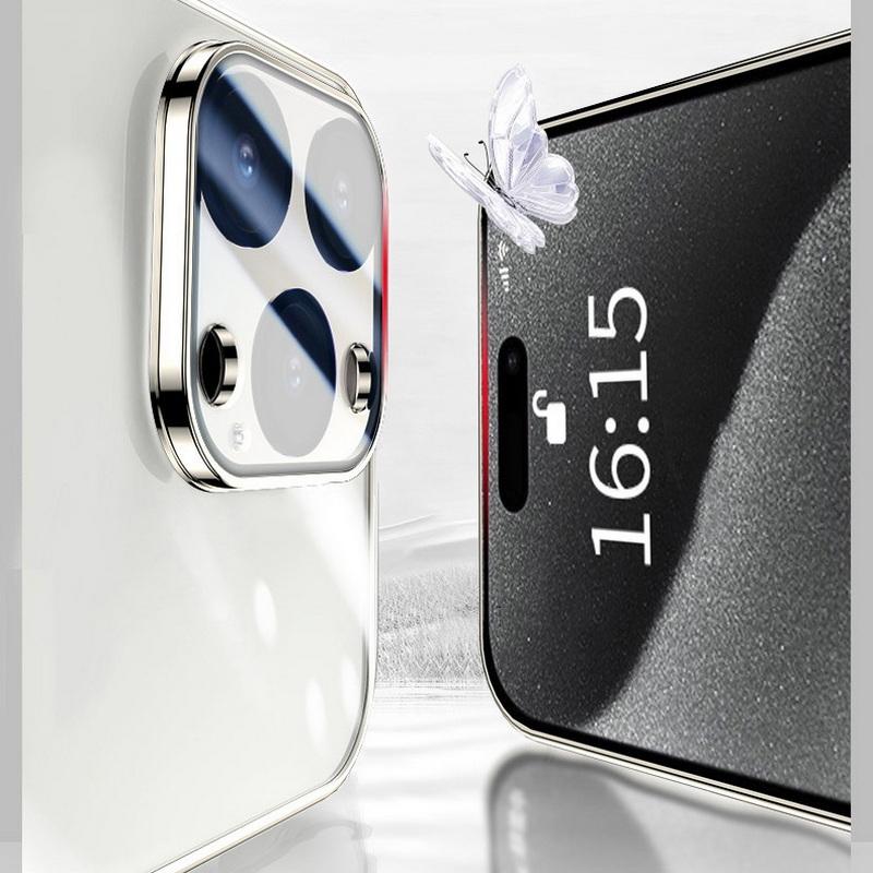 Прозрачный жесткий корпус телефона для iPhone 15 Pro 14 13 Pro Max 12 11 15, роскошная цветная рамка, противоударное стекло, защитный чехол для объектива