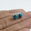 Chrysocolla Stud Earrings, Oval Green Gemstone, Sterling Silver