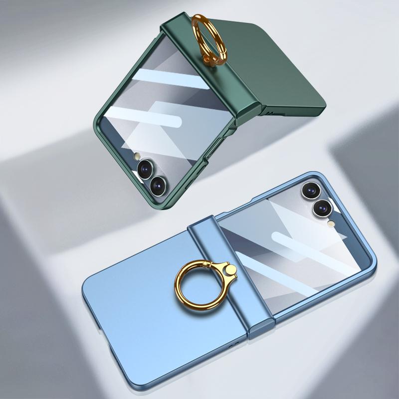 Чехол для телефона Z Flip7 Защитная пленка для экрана 2-в-1 Держатель-кольцо Чехол для Samsung Galaxy Z Flip 7 Zflip7 Роскошный Тонкий корпус с шарниром