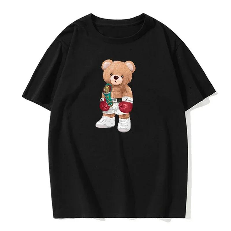 Мужская хлопковая повседневная футболка с коротким рукавом Power Boxer Teddy Bear Never Give Up с забавным принтом, европейский размер, мужская футболка, одежда