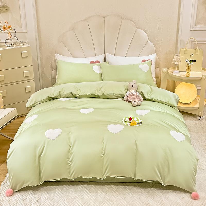 Ins Love Heart Bedding Set Princess Duvet Cover Sheets With Bedspread Single Twin Full Queen Double Size Bedroom Decor For Home