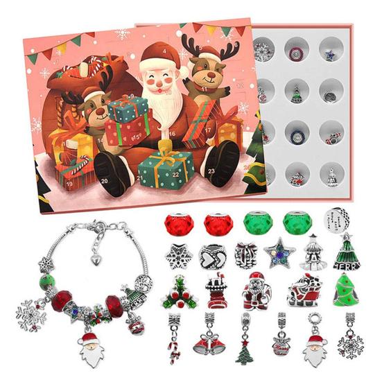 Набор браслетов-адвент-календаря на Рождество 2025, 24-дневный обратный отсчет, шкатулка для украшений с шармами в виде Санты, оленя и елки, сюрпризный рождественский подарок