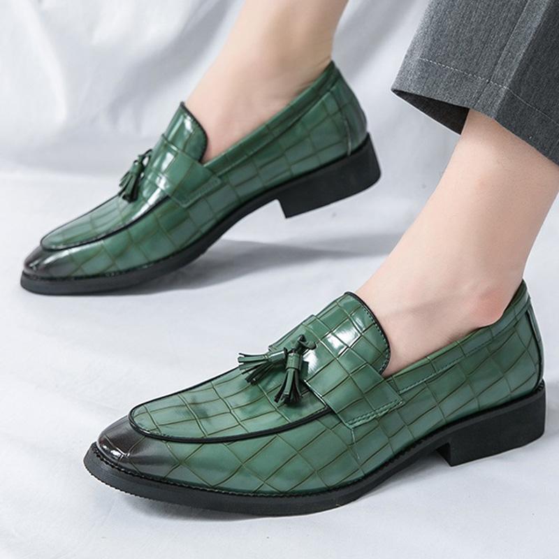 Fashion British Luxury New Designer Alligator Pattern Tassels Formal Shoes For Men Dress Wedding Prom Homecoming Zapatillas Hombre