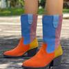 Multi-color Spliced Pointed-toe Suede Sleeve Soft Sole Non-slip Wear-resistant Square Heel Mid-barrel Single Shoe