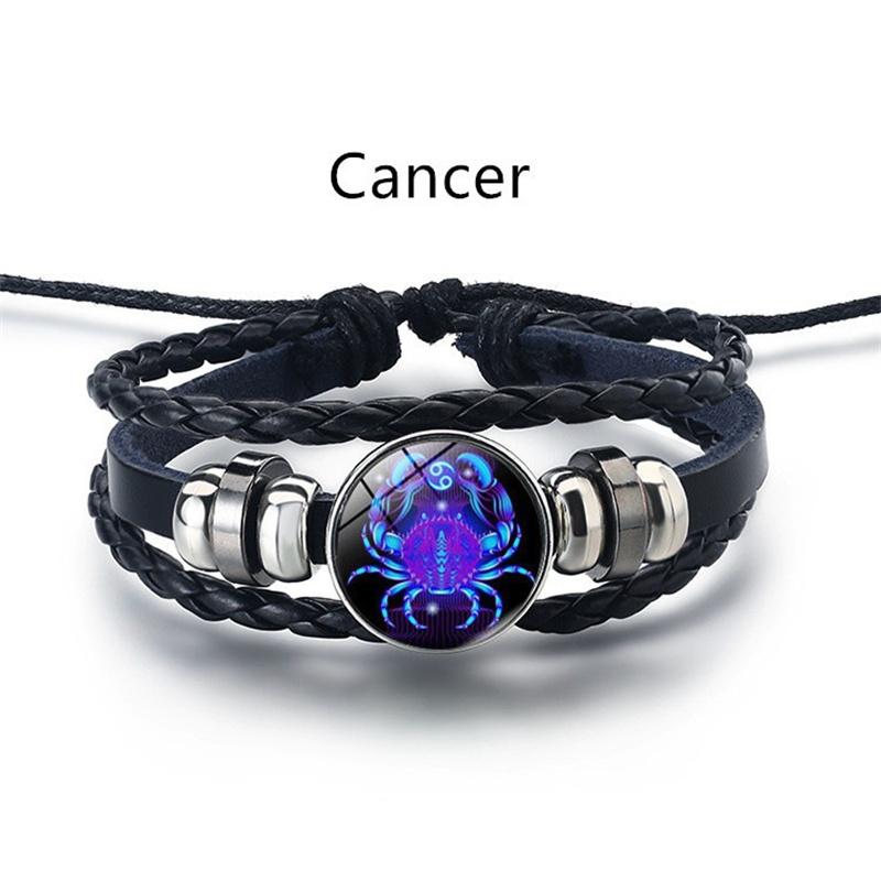 12 Constellation Luminous Weave Leather Bracelet Charm Bracelet Men Women Fashion Multilayer Zodiac Signs Bracelet Birthday Gifts MIT