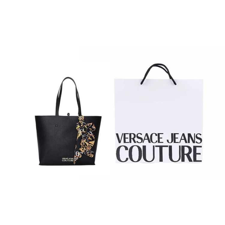 Versace Jeans Couture Золотой Логотип Классический Принт Шарф Сумка-тоут Женские сумки-тоут Черный 74VA4BAF-ZS467-899