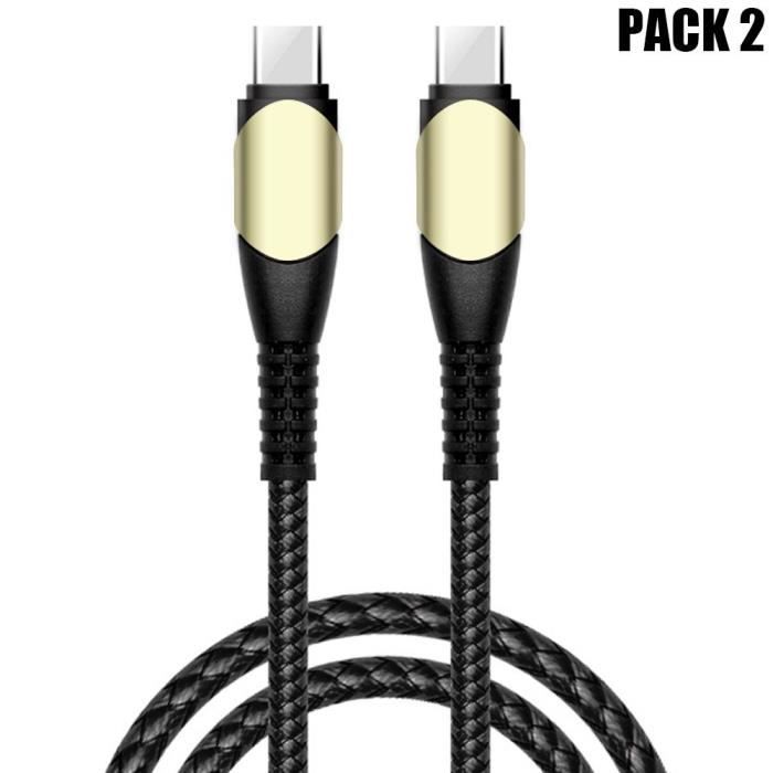 Lot de 2 Câble USB-C vers USB-C Rapide 60W pour Samsung Galaxy A26 A25 A16 A15 A02s A03s A04s A12 A13 A14 -Nylon Robuste 1M Noir