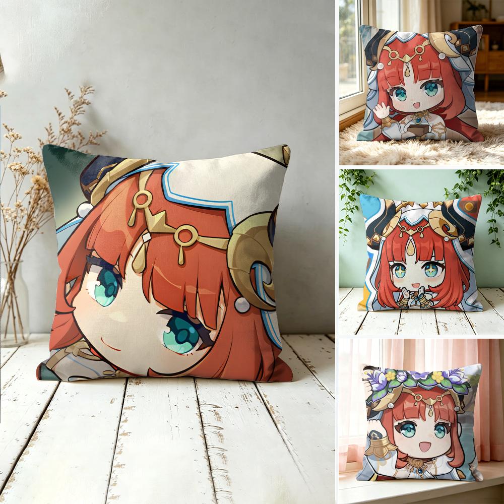 Nilou Cute Genshin Impact Cushion Cover Square Short Plush Pillow Case Living Room Sofa Home Decor Funda X