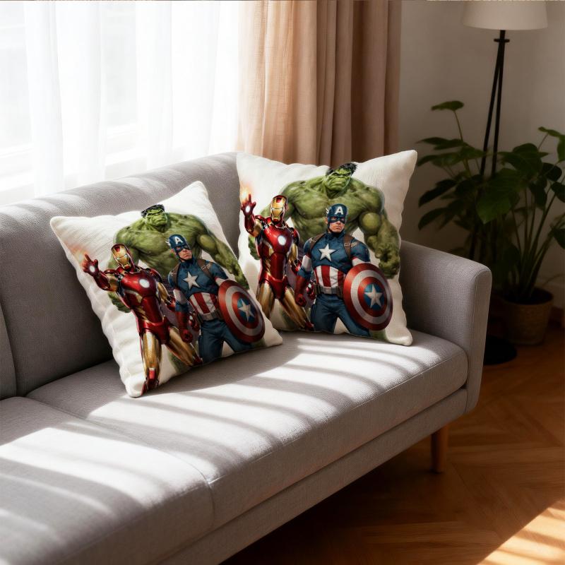Marvel Avengers 18X18 Inch Decorative Throw Pillow With Insert, Iron Man Hulk Captain America Cushion For Teen Bedroom Sofadecor