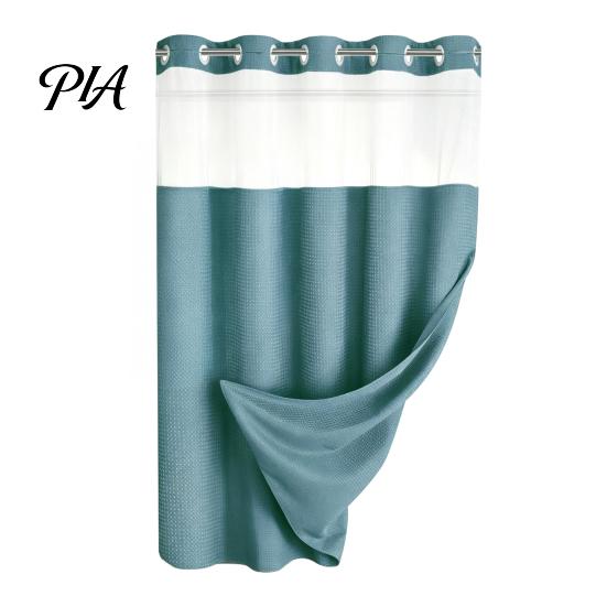 Waterproof Shower Curtain with Snap on Liner No Hook Curtain, Snap-on Liner, Quick Dry Mesh Top, Machine Washable Divider for Bathroom RV