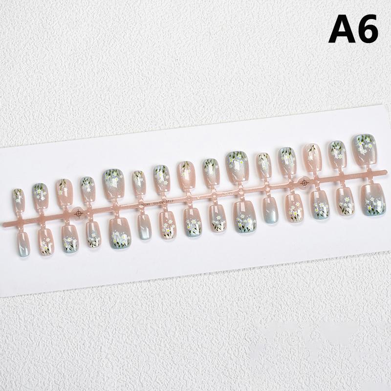 30Pcs Flower Design False Nails Wearable Fake Press on Nails Simple Artificial Cat Eye Nail Art Tips for Easy Nail Enhancements