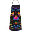 Mexican Floral Aprons, Waterproof Adjustable Apron for Kitchen Bbq with 2 Pockets, Gifts for Women Men