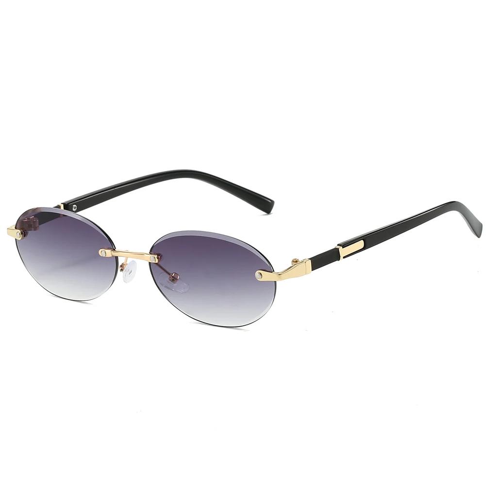 Новые овальные солнцезащитные очки без оправы Новая мода Градиентные океанические линзы Оттенки Трендовые винтажные Дизайнерские декоративные солнцезащитные очки