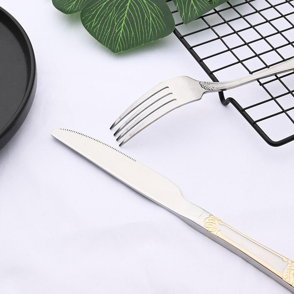 24Pcs Gold Flower Pattern Cutlery Set 18/10 Stainless Steel Tableware Set Knife Fork Tea Spoon Dinnerware Silverware Kitchen Flatware