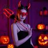 Halloween Costume Props for Adults Devil Horns Headband Pitchfork Lace Eye Masque Set, Decorative Red Demon Accessories Adults, Masquerade Balls,