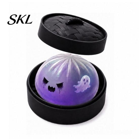 Decompression Toy Halloween Dumpling Squeeze with Steamer Box, Pumpkin Ghost Bat Steamed Kids Stress Relief Bun Sensory for Relief, Party Favors