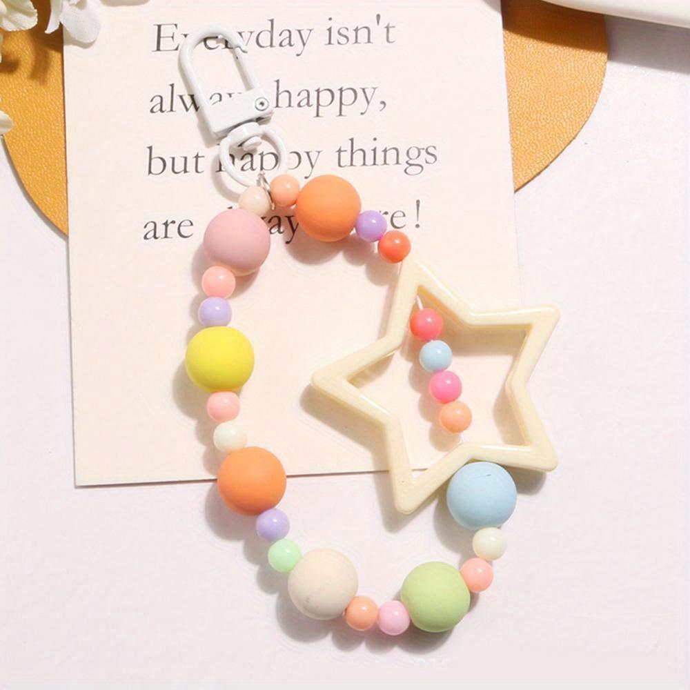 Mobile Phone Lanyard Wrist Strap Bag Pendant Car Keychain Girl Women Fresh Sweet Hand-held Chain Anti-lost Colofful Bead Keyring