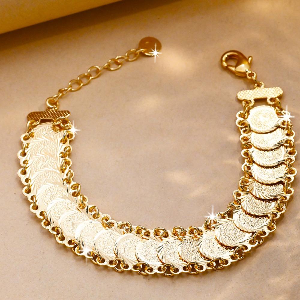 Plating Gold Money Coin Bracelet Copper Jewelry Luxury Chain Bracelet
