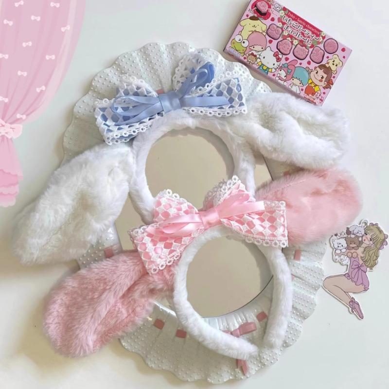 Аксессуары для волос Cinnamoroll Милая повязка на голову с собачкой Мультяшная плюшевая повязка на голову Косплей Интернет-звезда Бант Милая повязка на голову