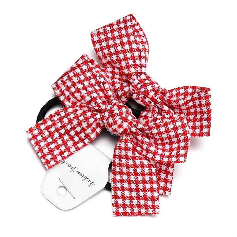 2pcs/set Fashion Wave Point Red Bowknot Double Horsetail Head Rope Headwear Hair Rope