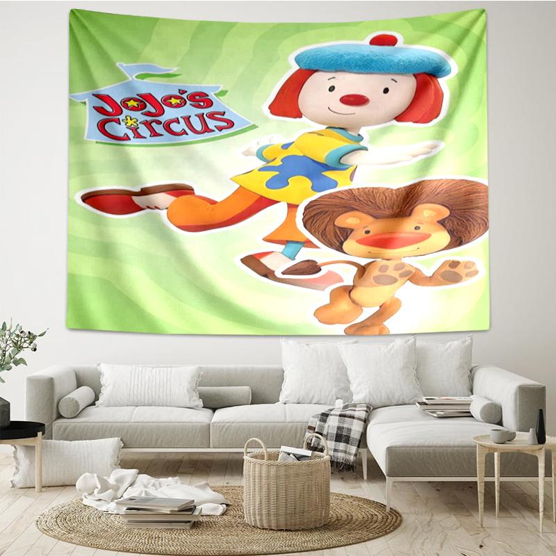 JoJo's Circus Print Tapestry, Backdrop, Easy Setup, Ideal for Bedroom, Office & Living Room, with Aesthetic Wall Hanging Decor.