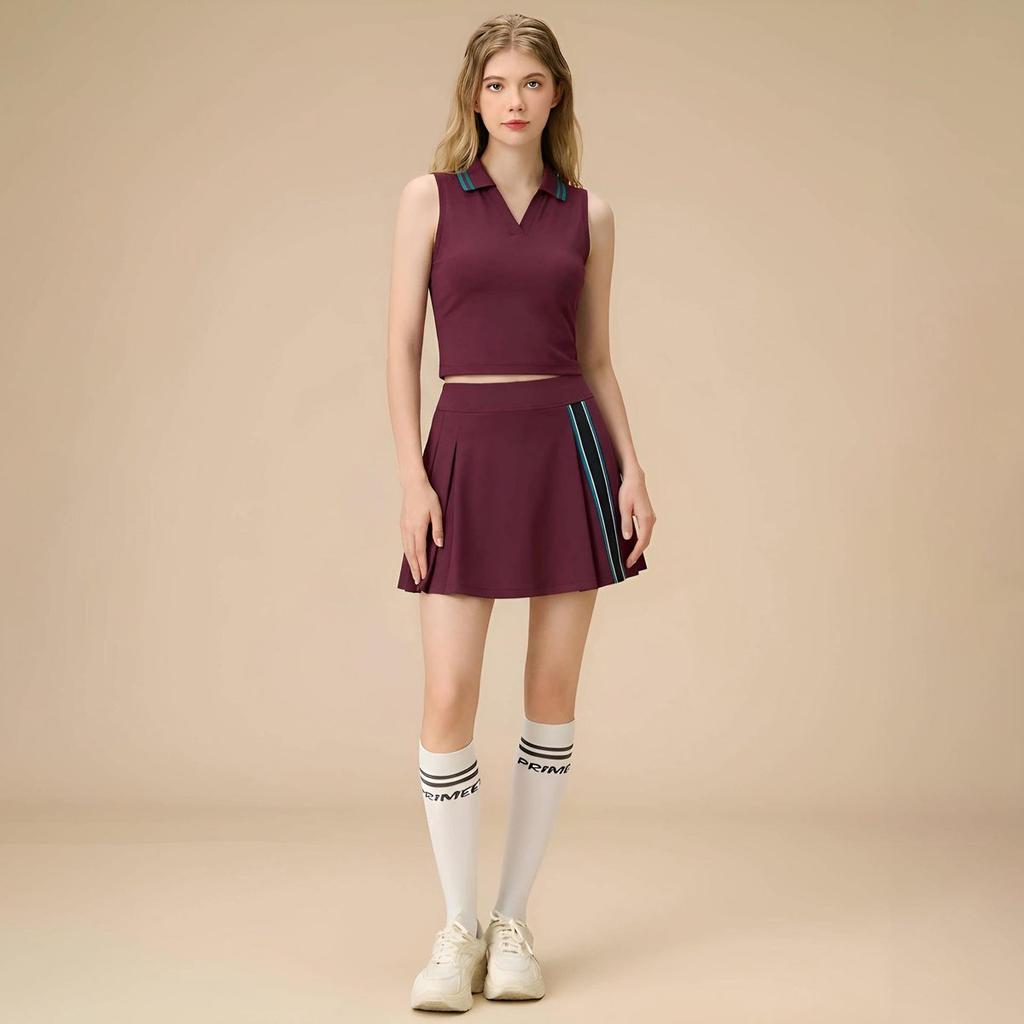 2026 Tennis Skirt Sports Suit For Women, Polo Neck, Contrast Color, Anti-Exposure, Quick-Dry, Badminton And Golf Set