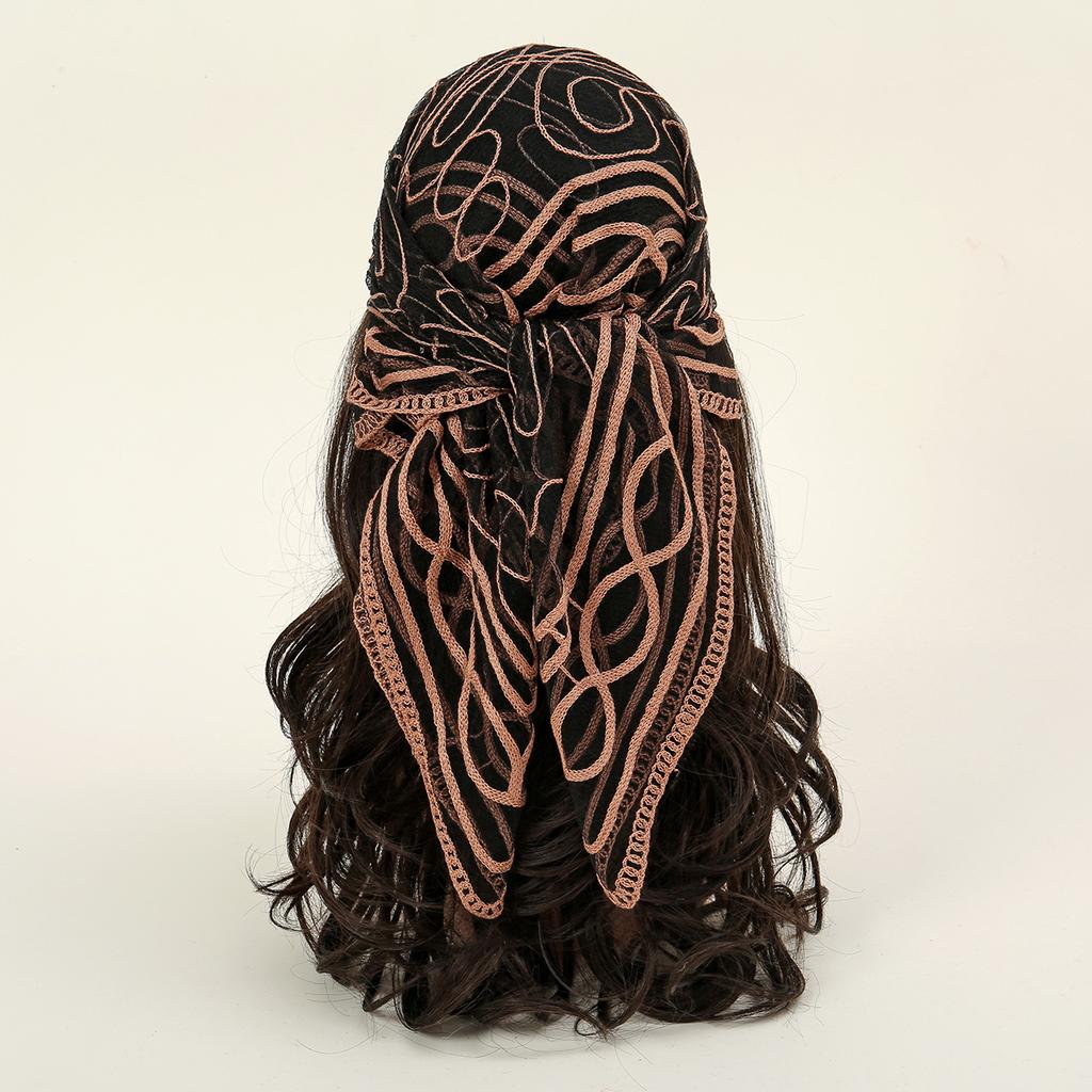 Rhinestone Embroidered Floral Square Lace Scarf For Woman Turban Summer Sun Protection Wraps Ladies Bandana Travel Soft Headband