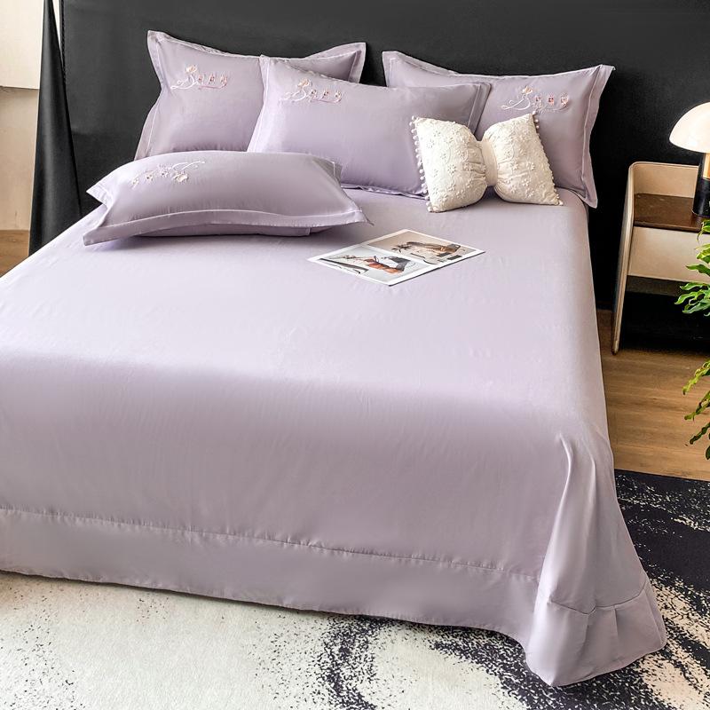 Легкая роскошь Высококлассный Класс А Чистый хлопок Комплект из четырех предметов для кровати Вышивка Приятный для кожи Дышащий Удобный Простыня Пододеяльник Наволочка