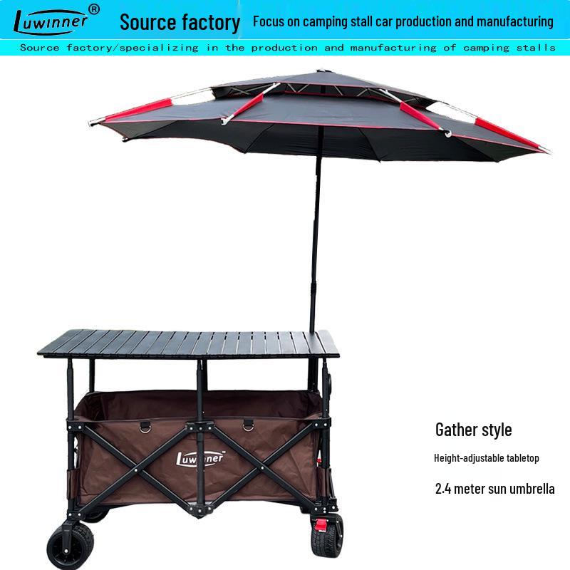 Foldable Liftable Large Table with Sunshade for RV, Camping, Fishing, Picnic, and Food Trucks