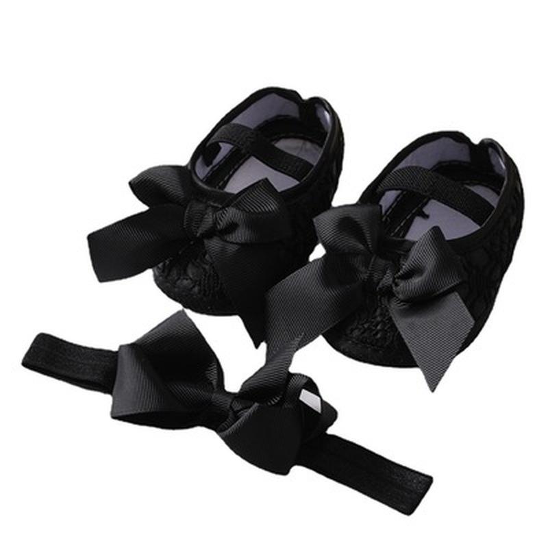 2 шт./компл., милые детские туфли с бантом для маленьких девочек, нескользящая обувь принцессы с мягкой подошвой, комплект с повязкой на голову