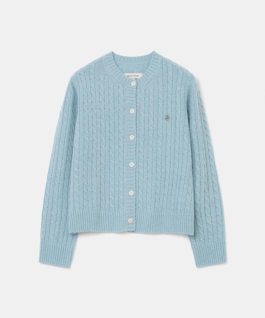 UNIFORM BRIDGE Cashmere Blended Cable Knit Cardigan(Women) Sky Blue