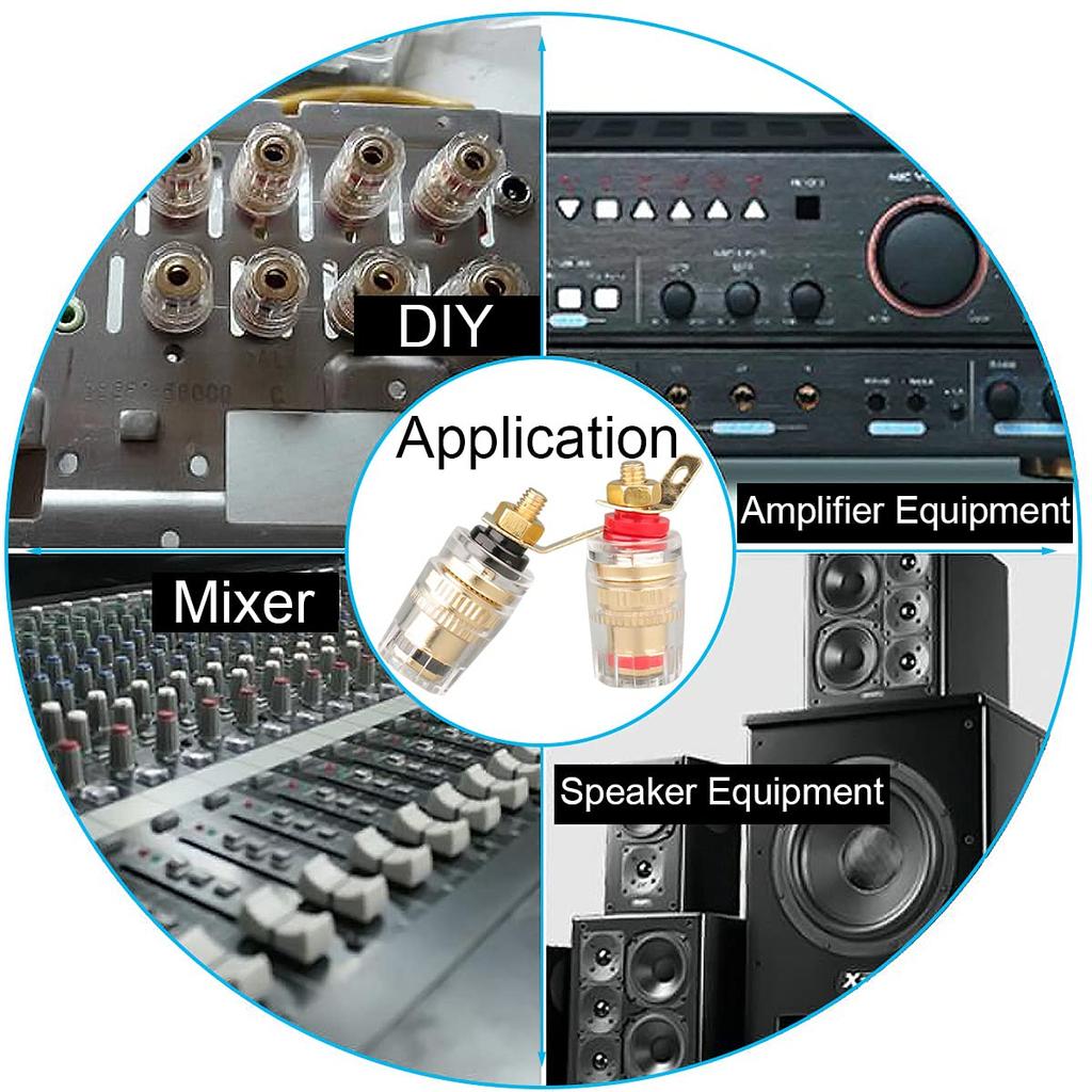 Xiatiaosann Speaker Terminals 4mm Banana Plug Connectors Gold Plated Socket Connectors for Speaker Wire and 1 Wrench 8 Pieces Amplifier, Included,