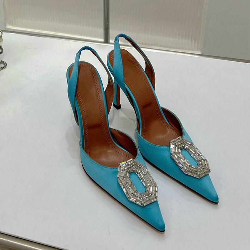 Мода 2025 Женские туфли-лодочки Стразы Высокие каблуки Женские Вечерние На высоком каблуке Стразы Пряжка Шпилька Серебристые Женские Повседневные Сандалии
